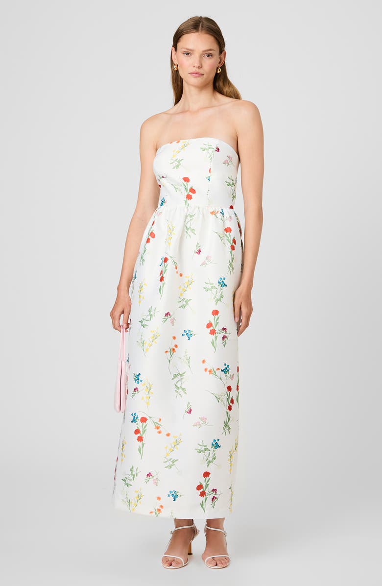 French Connection Christine Floral Strapless Fit & Flare Midi Dress, Alternate, color, Daisy Yellow Sophie Flower