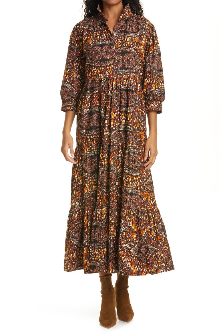 Print Tiered Dress, Main, color, TOFFEE PAISLEY