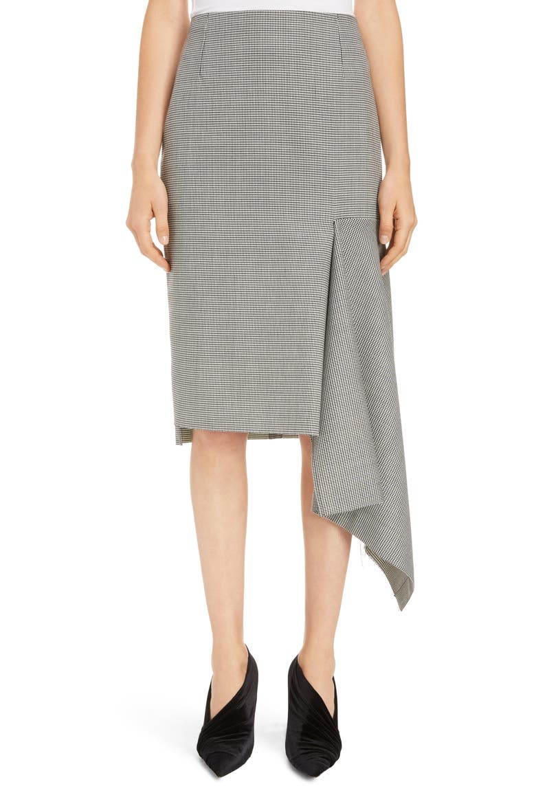 Houndstooth Godet Midi Skirt, Main, color, BLACK/ WHITE