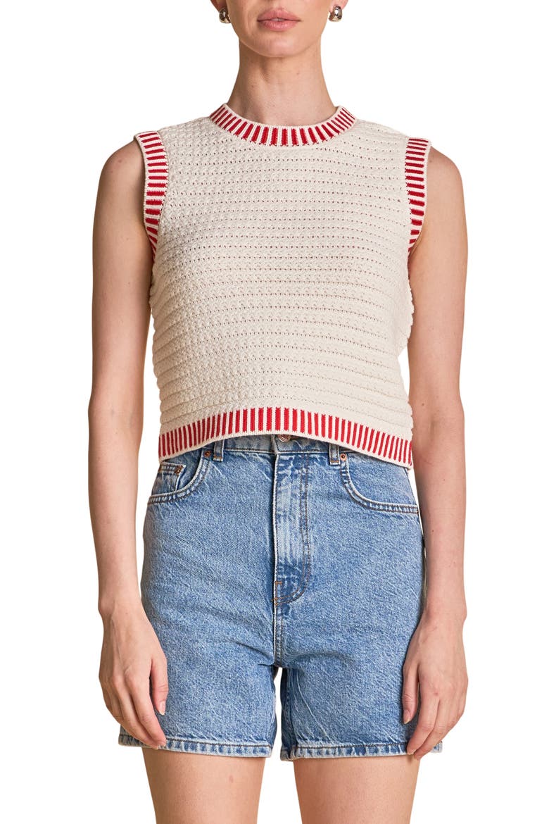 Ribbed Border Sweater Tank, Main, color, CREAM/ RED