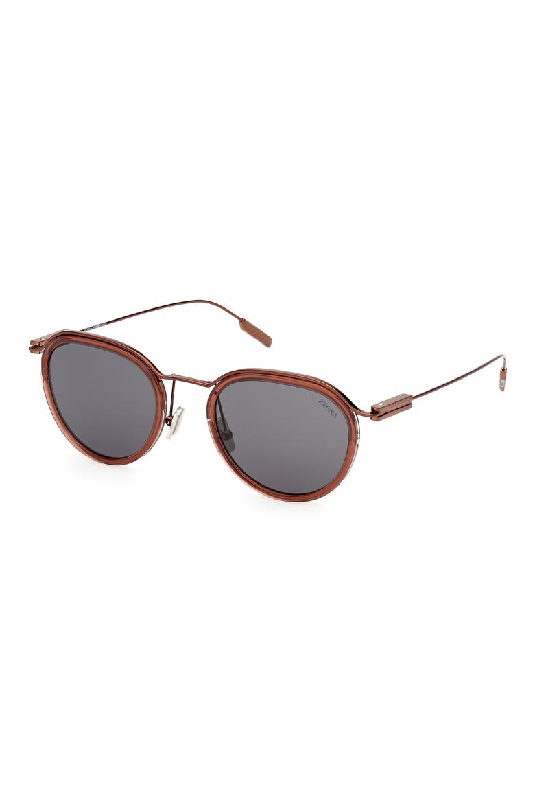 51mm Round Sunglasses, Alternate, color, SHINY LIGHT BROWN / SMOKE