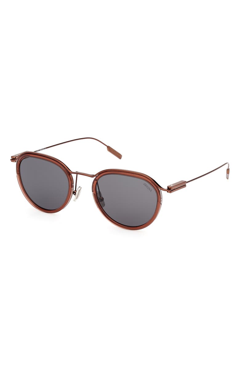 ZEGNA 51mm Round Sunglasses, Alternate, color, Shiny Light Brown / Smoke