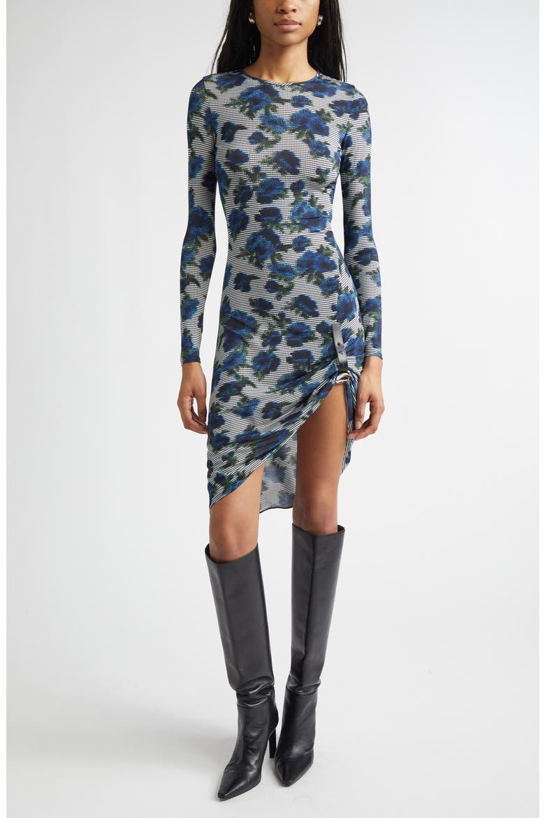 Suspended Ascii Floral Long Sleeve Jersey Dress, Main, color, PRINT-BLUE