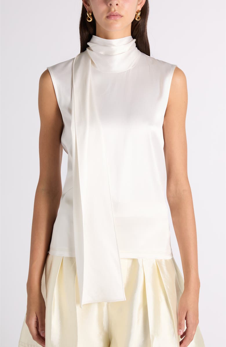 Bottega Veneta Scarf Detail Stretch Silk Satin Top, Alternate, color, 9000 White