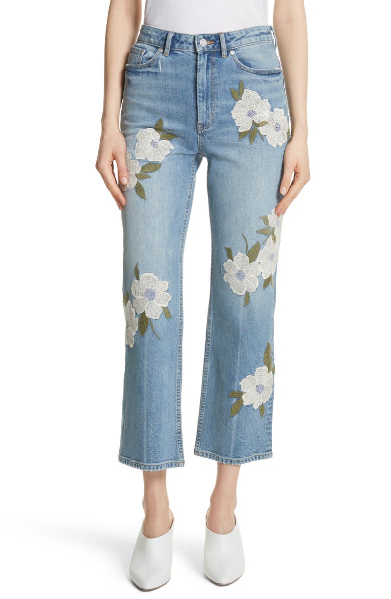 La Vie Rebecca Taylor Anais Floral Embroidered Crop Jeans, Main, color,
