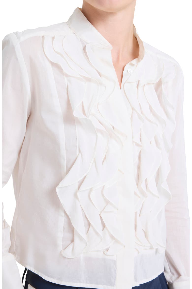 Patti Ruffle Front Cotton & Silk Button-Up Shirt, Alternate, color, WHITE