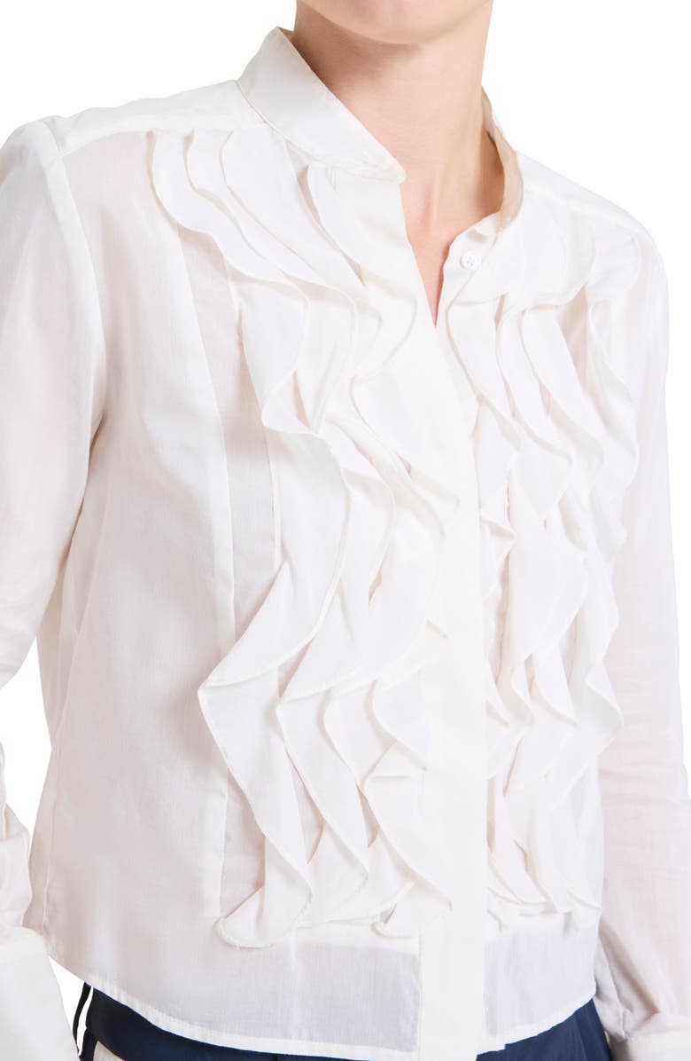 TWP Patti Ruffle Front Cotton & Silk Button-Up Shirt, Alternate, color, White