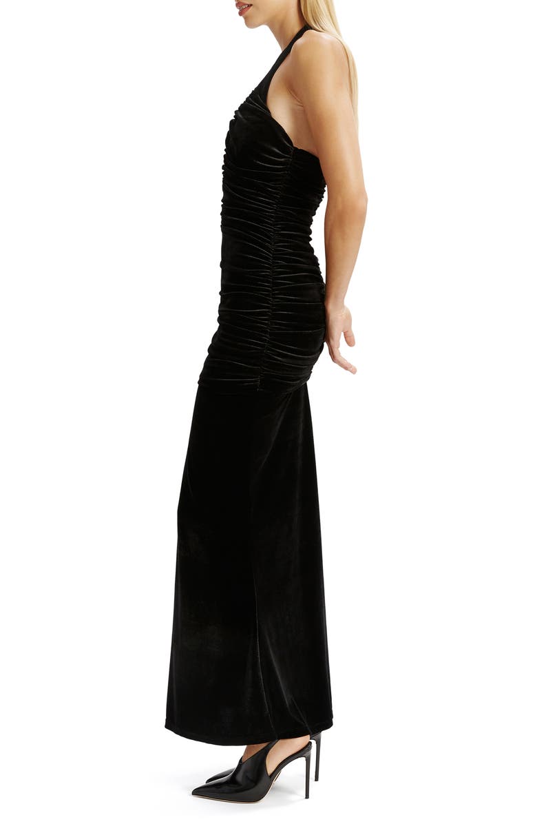 Bardot Elvira Velvet Halter Gown, Alternate, color, Black