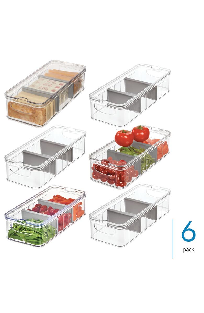 iDesign 6-Piece Fridge Organizer Bins with Dividers - Clear/Gray, Alternate, color, Gray