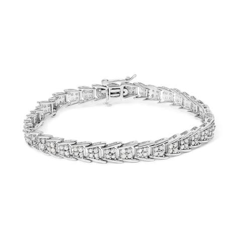 10k White Gold 2 cttw Diamond Fan-Shaped Link Tennis Bracelet - "