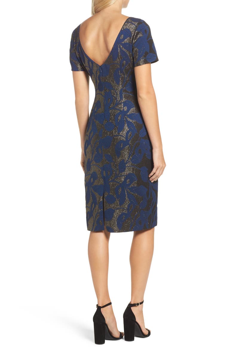 Metallic Jacquard Sheath Dress, Alternate, color, NAVY