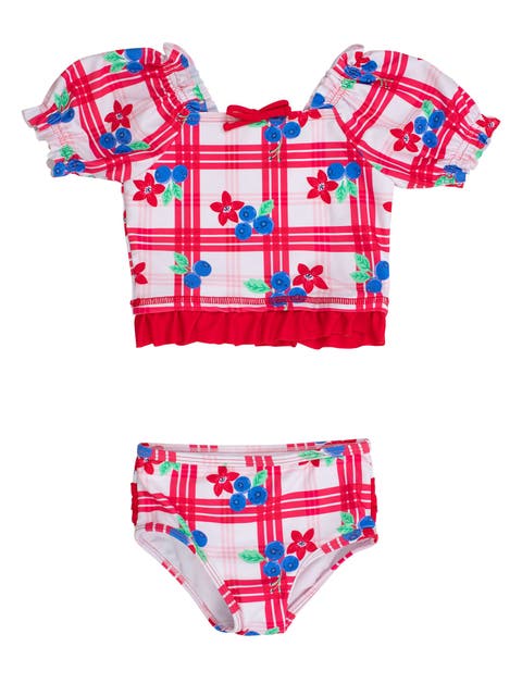 UPF50+ Puff Sleeve Ruffle Tankini 2-Piece Swimsuit