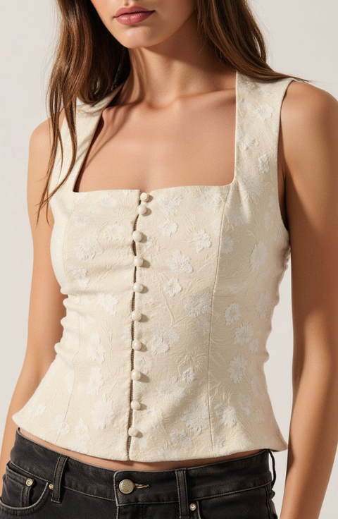 Floral Jacquard Corset-Inspired Top