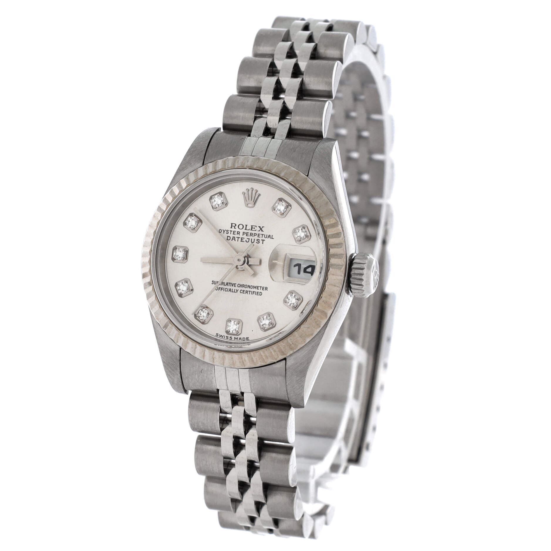 Oyster Perpetual Datejust Automatic Watch Stainless Steel and White Gold with Diamond Markers 26, Alternate, color, Metallic Silver