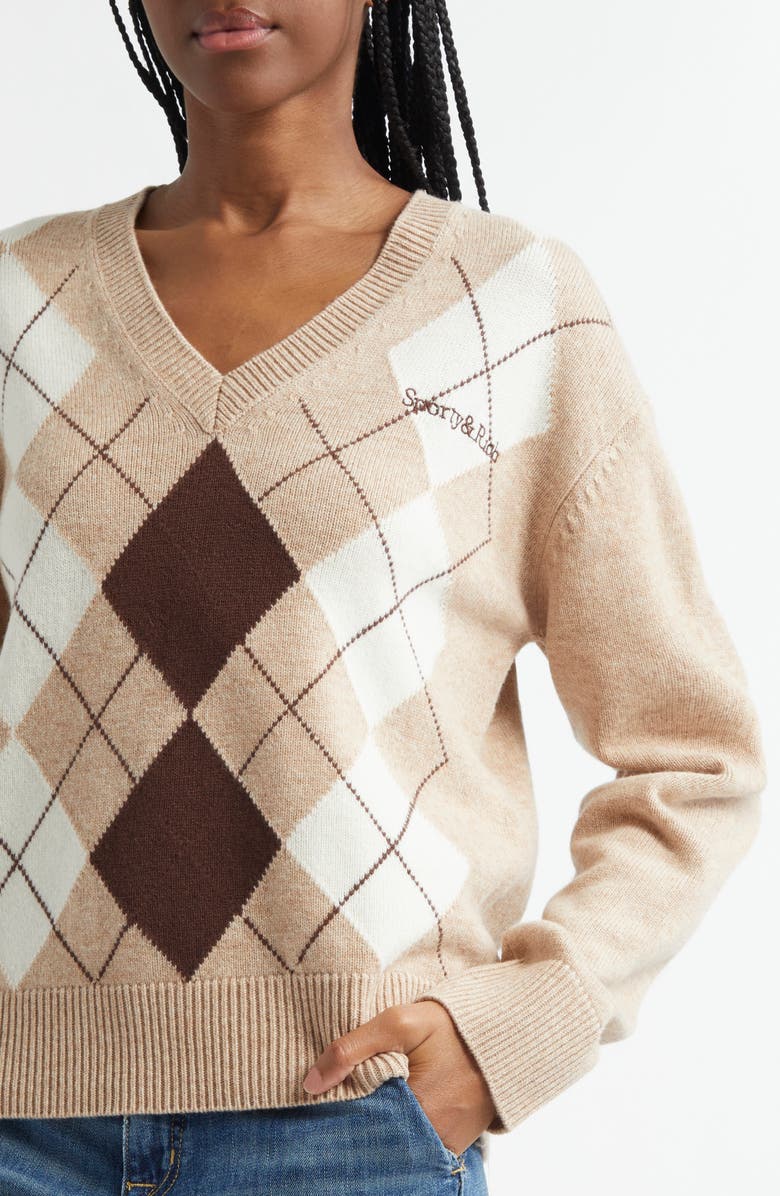 Sporty & Rich Argyle Cashmere & Wool Sweater, Alternate, color,