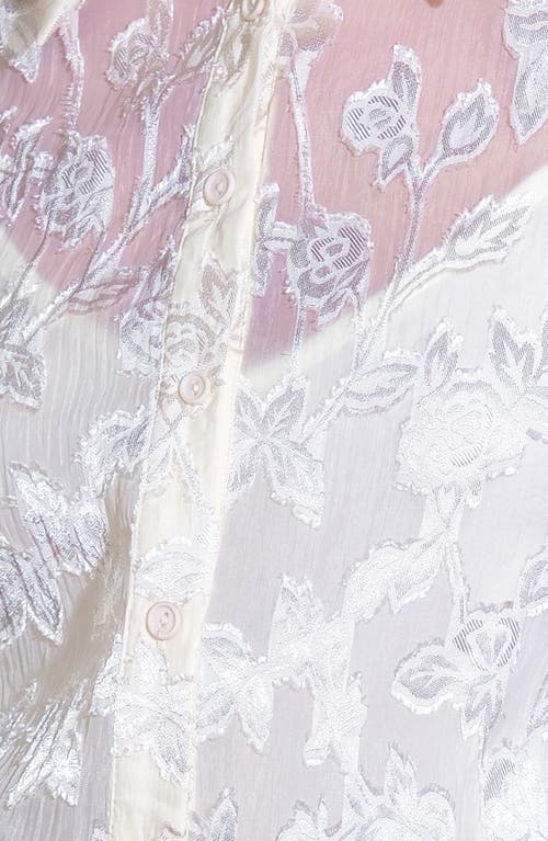 Flying Tomato Floral Jacquard Long Sleeve Button-up Shirt In White