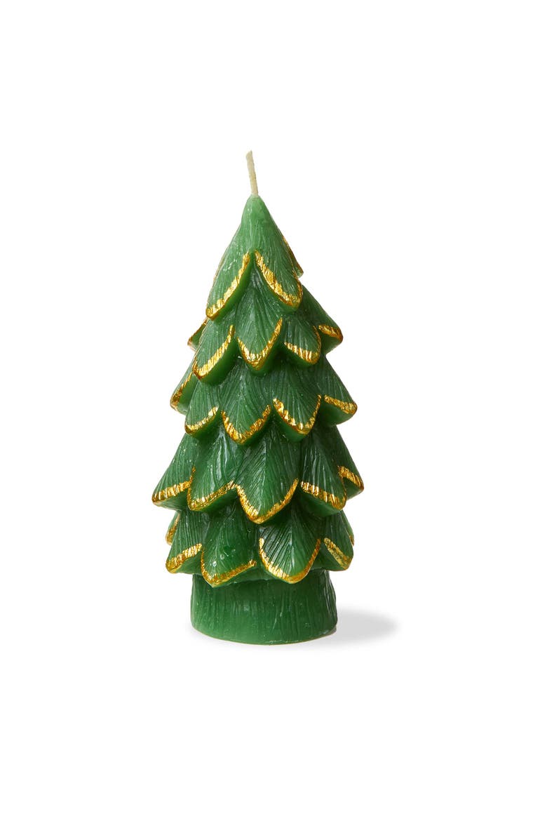 Gilded Pine Tree Green Candle Sculpted Novelty Christmas Decor, Main, color, Green