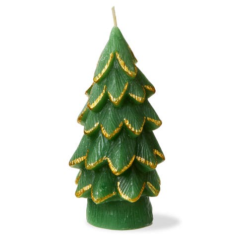 Tag Gilded Pine Tree Green Candle Sculpted Novelty Christmas Decor In Green