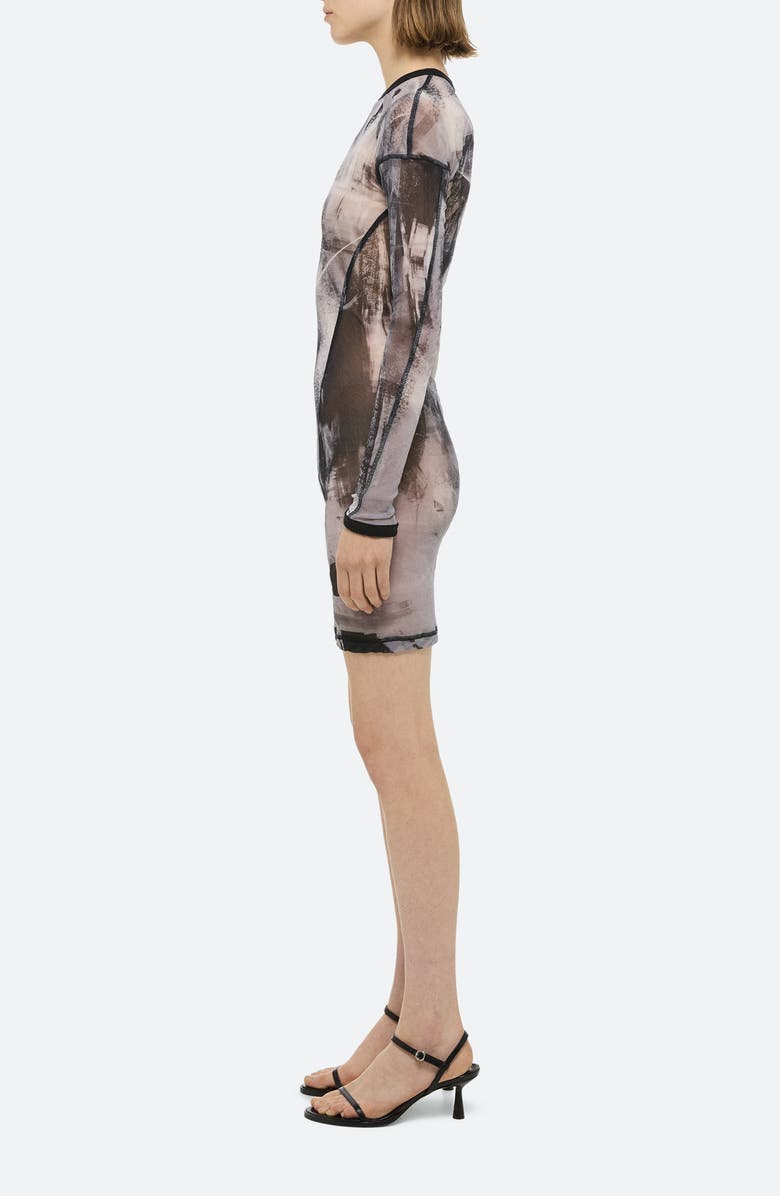 Helmut Lang Twisted Print Long Sleeve Sheer Mesh Minidress, Alternate, color, 