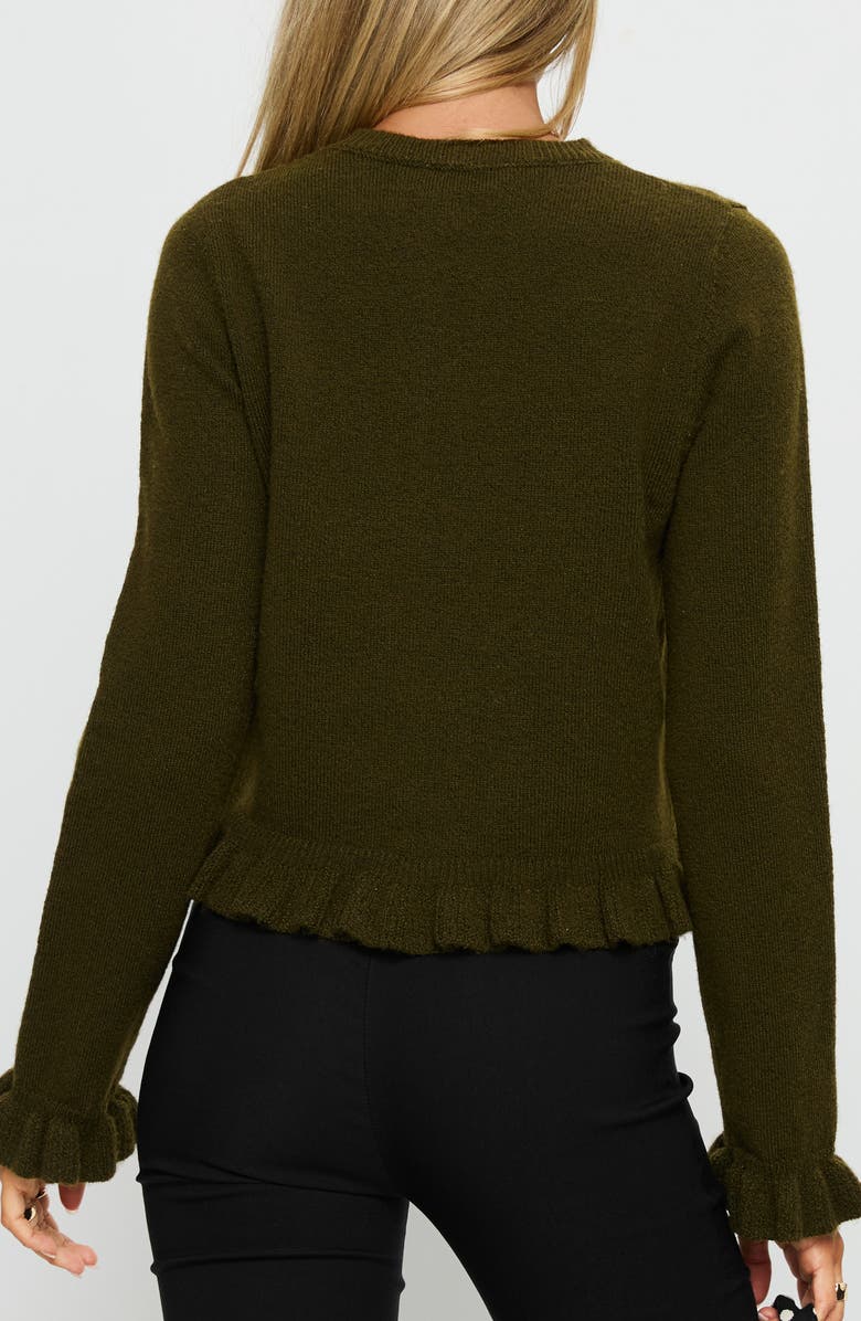 Princess Polly Inclination Ruffle Cardigan, Alternate, color, Moss