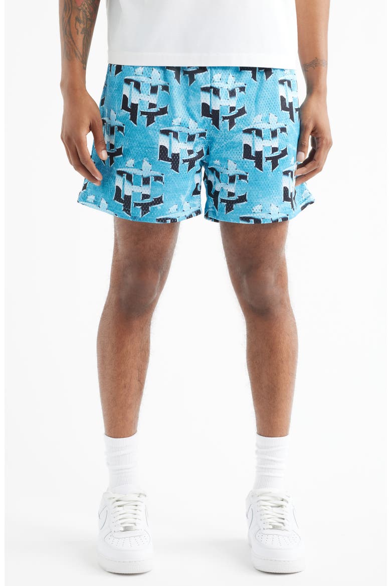 Cold Hearts Badge Mesh Shorts, Main, color, BLUE