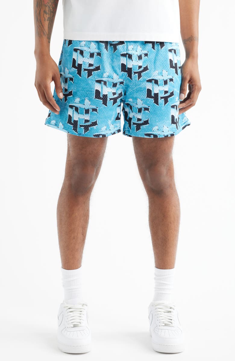 OVERTIME Cold Hearts Badge Mesh Shorts, Main, color, Blue