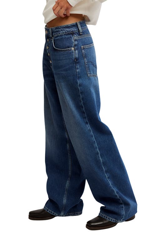 Free People Nia Exposed Button Wide Leg Jeans In Blue