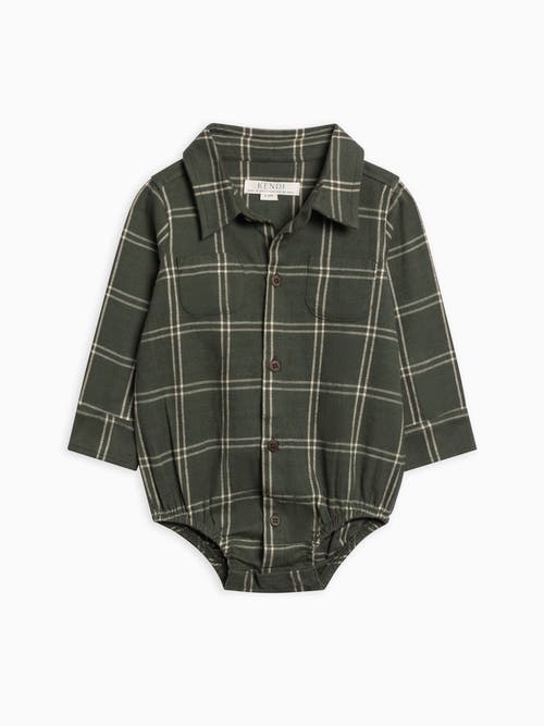 Kendi Giri Flannel Collared Bodysuit In Green