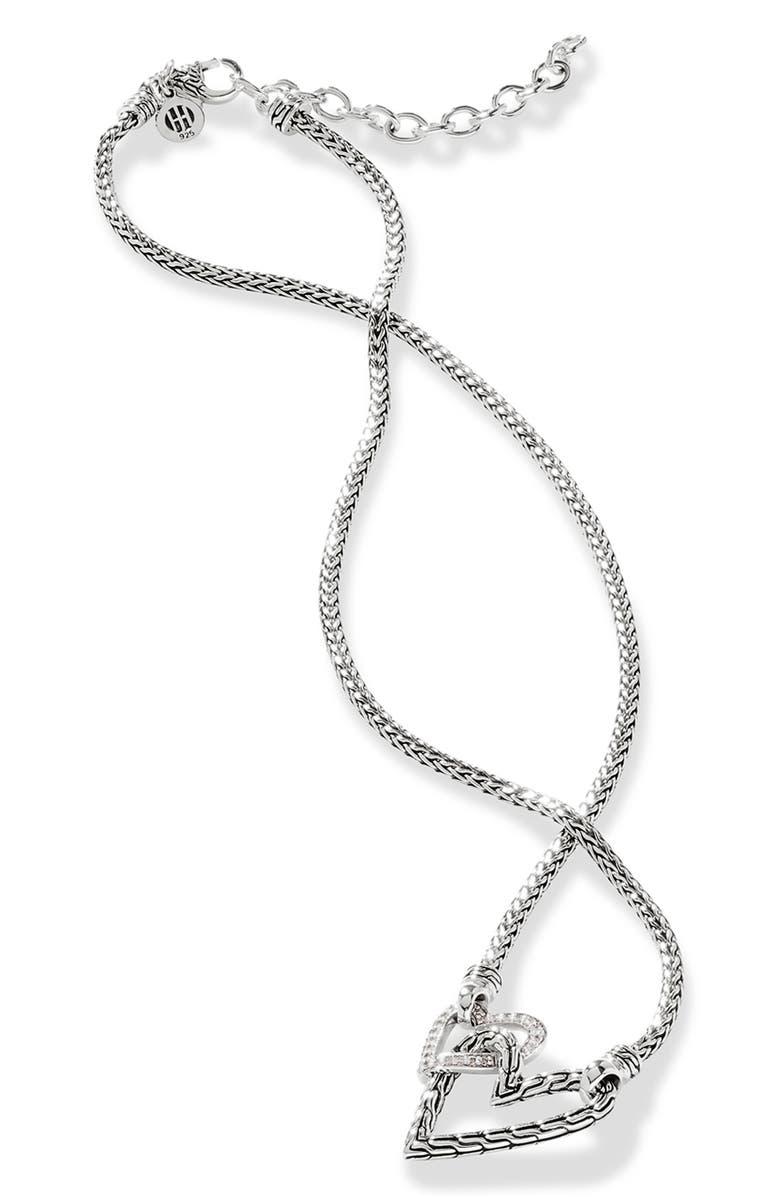 John Hardy Manah Interlocking Pavé Diamond Heart Necklace, Alternate, color, Silver