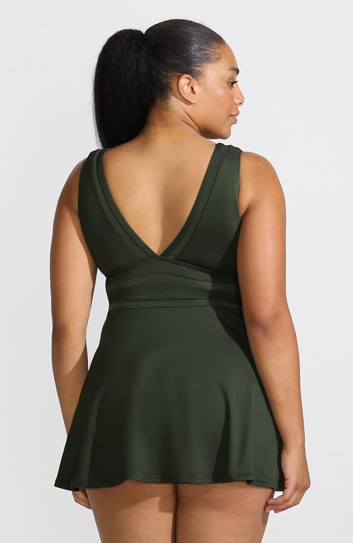 LANDS' END LANDS' END PLUS SIZE MESH V-NECK MINI SWIM DRESS SWIMSUIT 