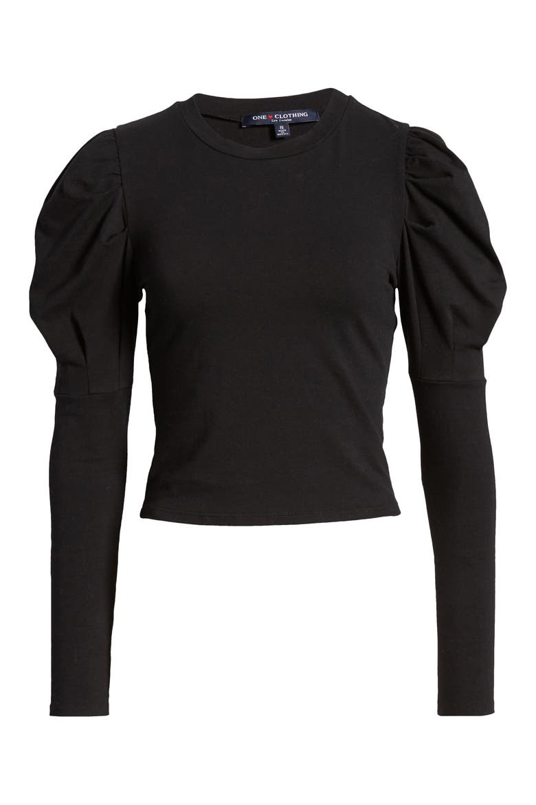 Puff Shoulder Crop Tee, Alternate, color, BLACK