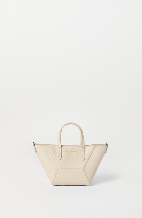 Brunello Cucinelli Mini Calfskin Bc Duo Top-handle Bag In Ivory