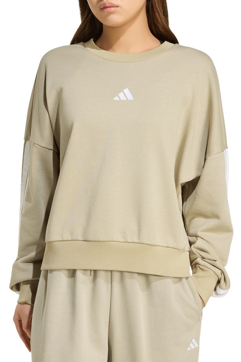 3-Stripes French Terry Crewneck Sweatshirt, Main, color, WONDER CARGO/ WHITE