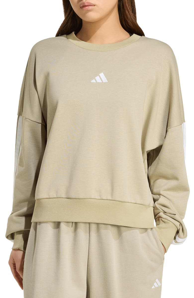 adidas 3-Stripes French Terry Crewneck Sweatshirt, Main, color, Wonder Cargo/ White