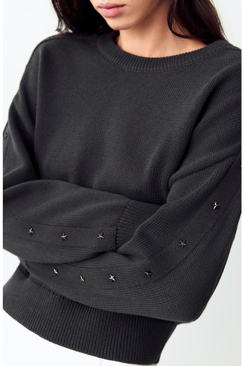Star Studded Oversized Cotton Sweater, Alternate, color, CHARCOAL