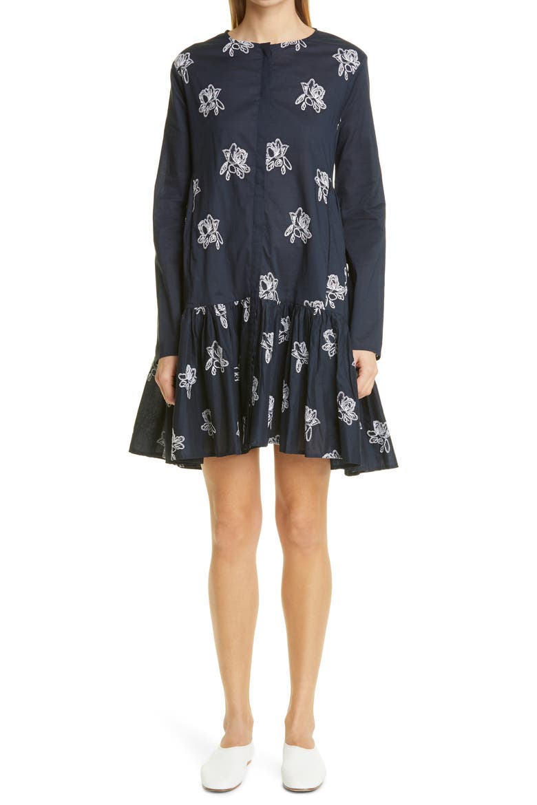 Caliza Embroidered Long Sleeve Dress, Main, color, NAVY/ WHITE