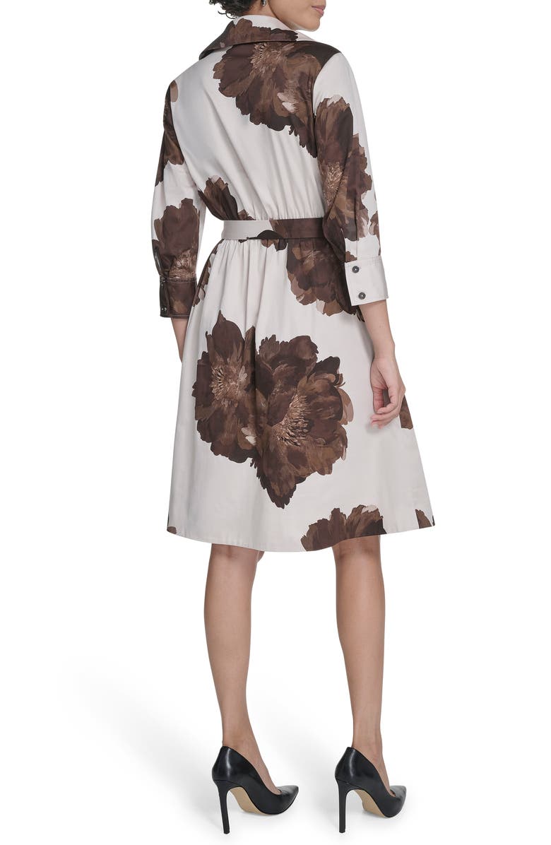 Calvin Klein Floral Stretch Cotton Wrap Dress, Alternate, color, Coffee Bean Multi