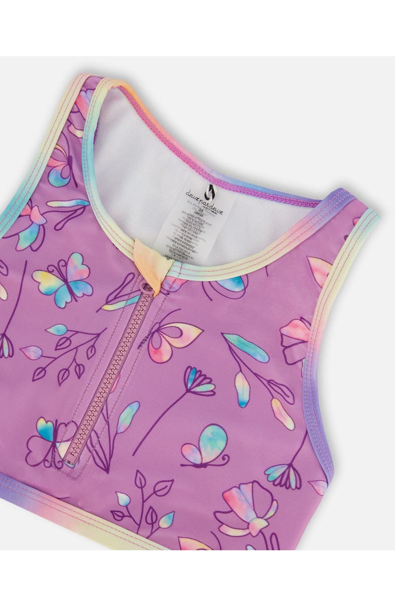 Deux par Deux Little Girl's Printed Two-Piece Swimsuit Old Mauve And Multicolored Butterflies, Alternate, color, Mauve,Multicolored Butterflies