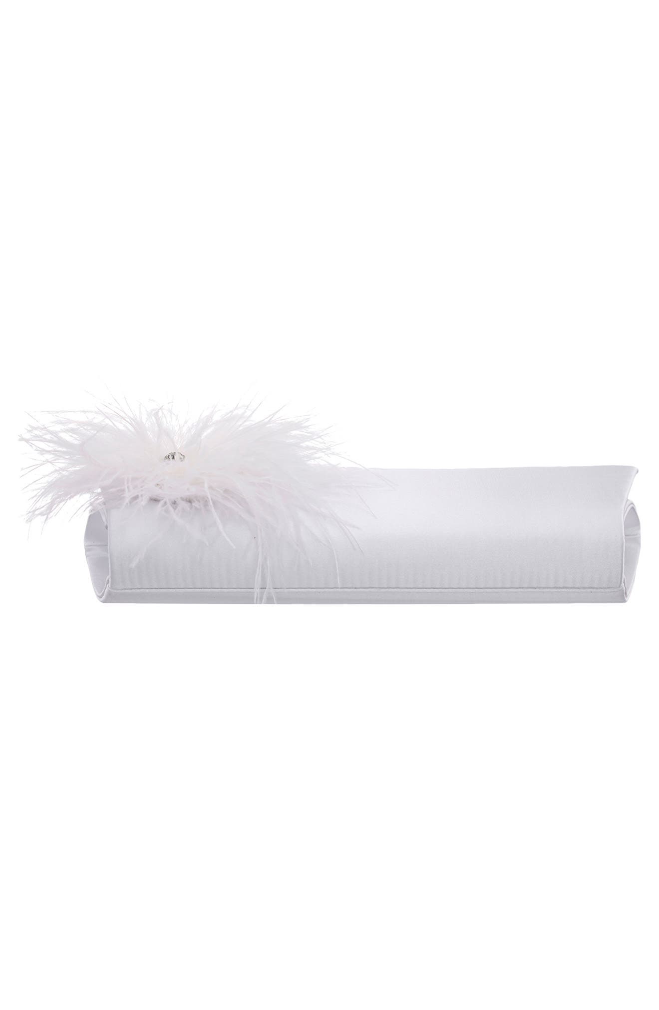 Zosia-Z Feather Trim Clutch, Alternate, color, WHITE