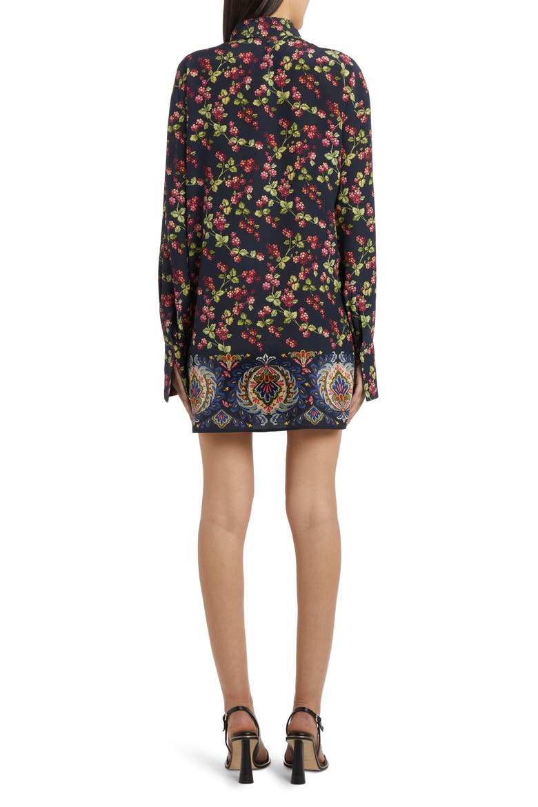 Berry Print Long Sleeve Silk Button-Up Tunic, Alternate, color, 0200 - BLU