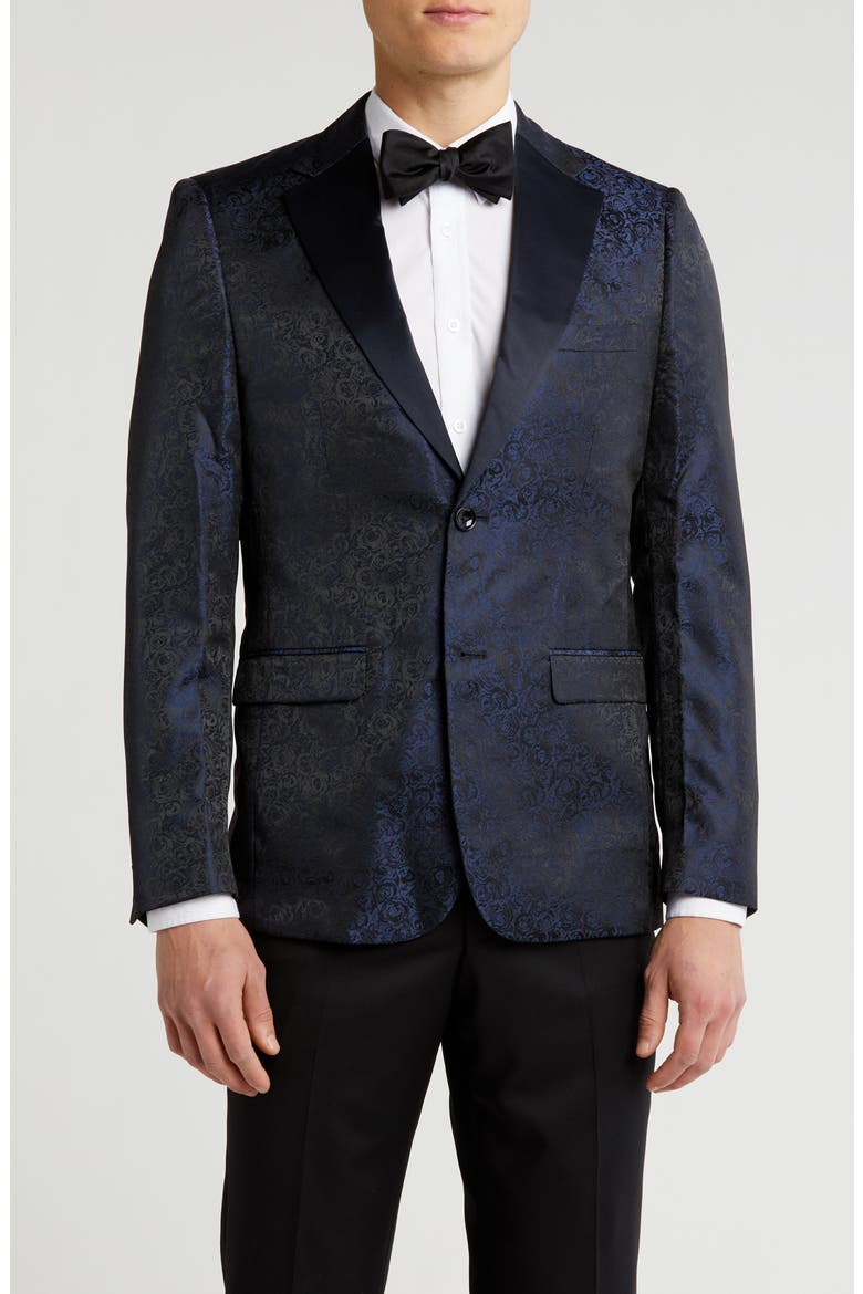 Floral Satin Notch Lapel Sport Coat, Main, color, NAVY/MARINE