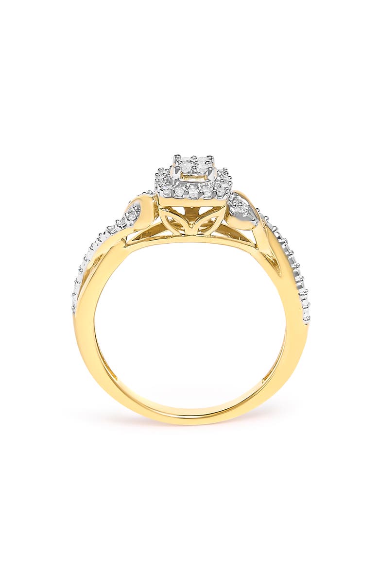 14K Yellow Gold Plated Silver 1/10 Cttw Diamond Composite Halo Engagement Ring, Alternate, color, Yellow