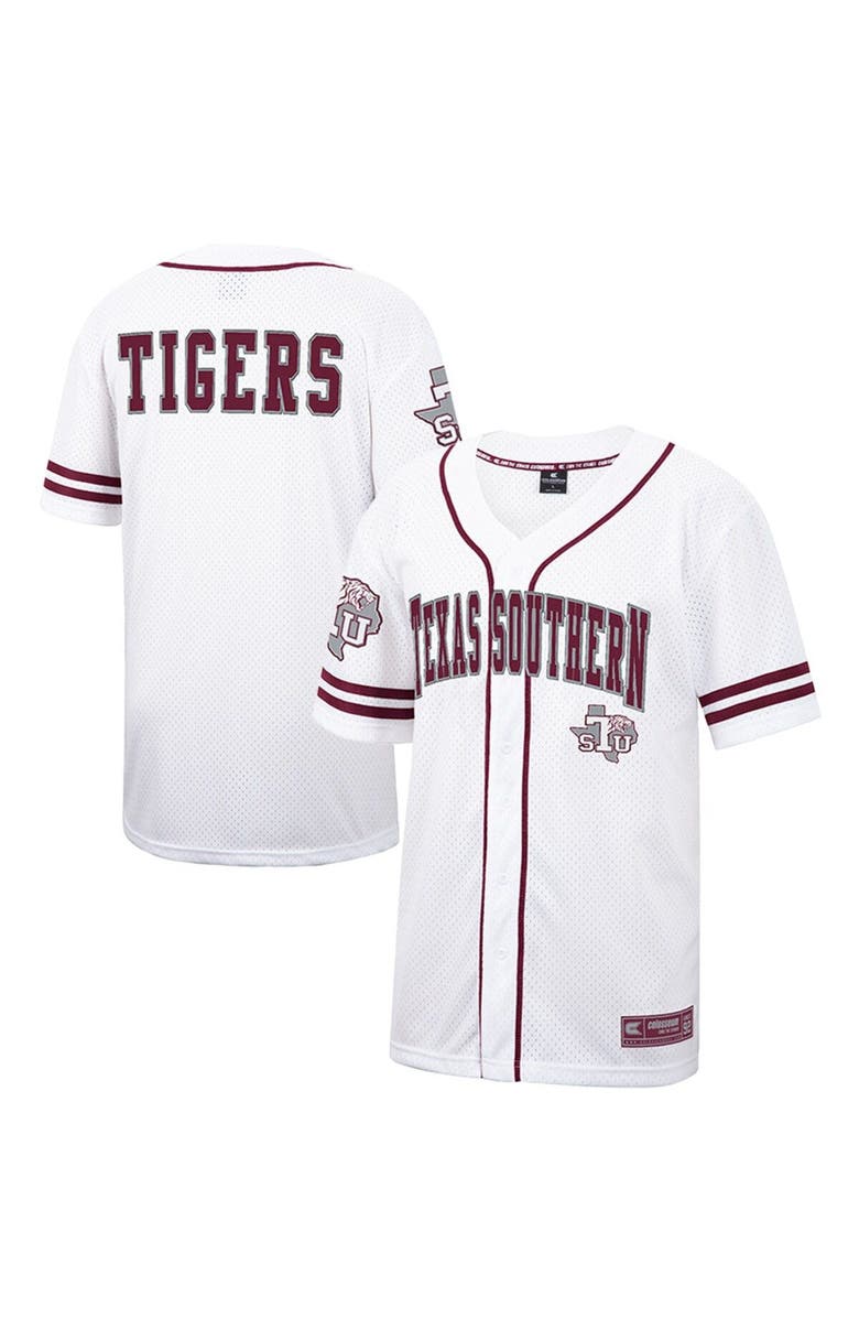 COLOSSEUM Men's Colosseum White Texas Southern Tigers Free Spirited Mesh Button-Up Baseball Jersey, Main, color, 