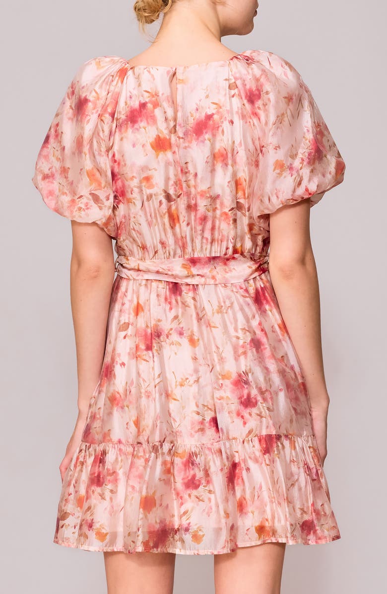 MELLODAY Scoop Neck Bubble Sleeve Minidress, Alternate, color, Blush Multi