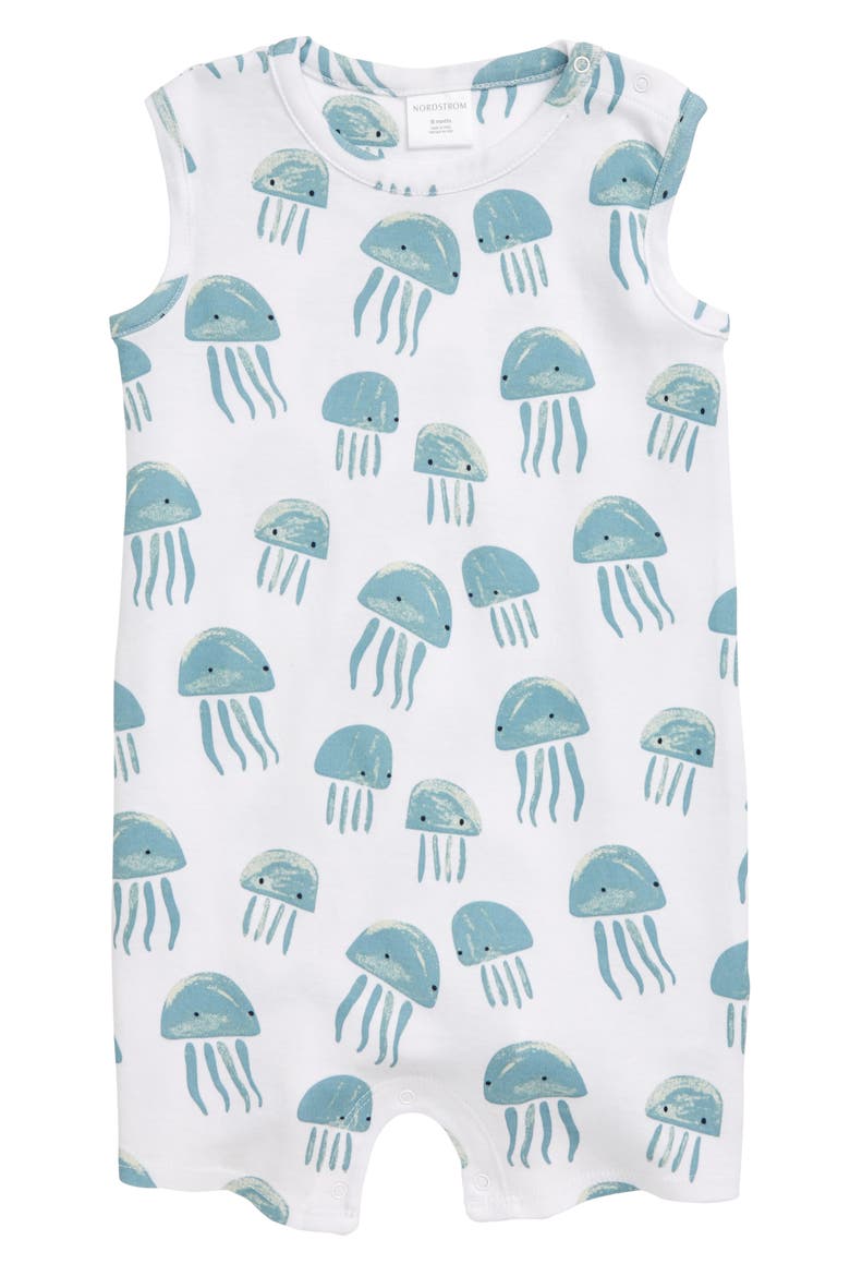 Baby Easy Breezy Romper, Main, color, WHITE- BLUE JELLYFISH