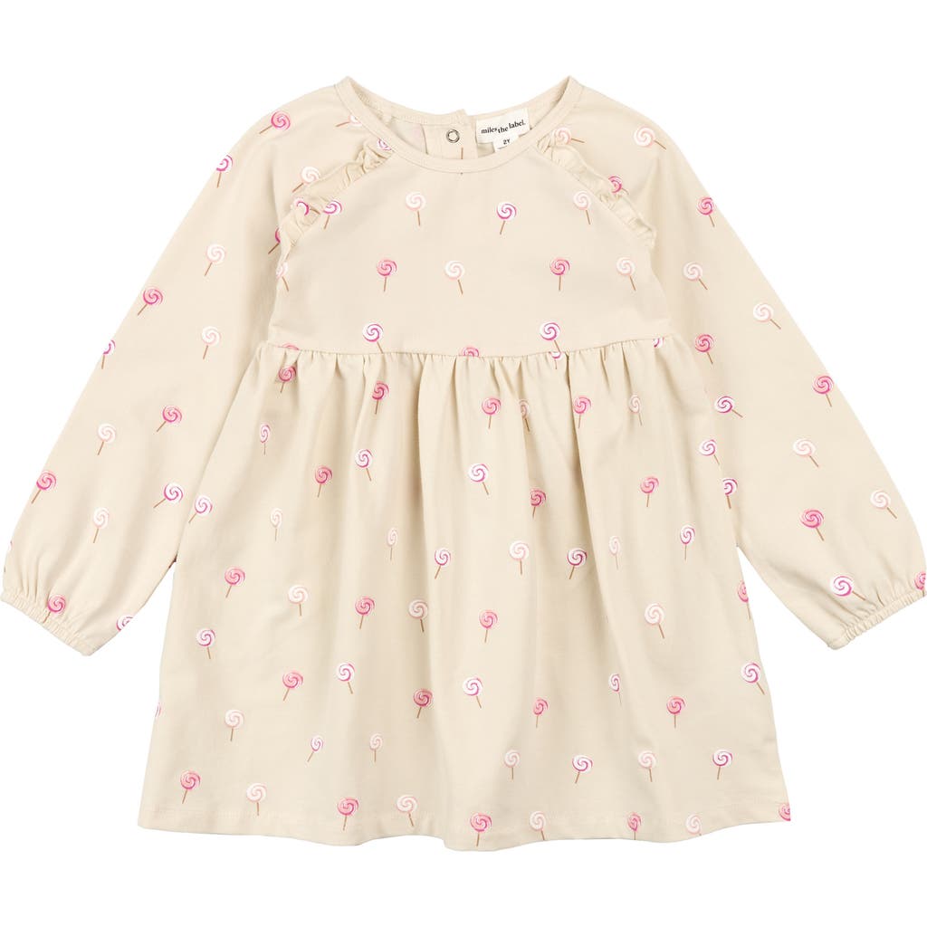Miles The Label Kids' Long Sleeve Ruffle Dress In Neutral