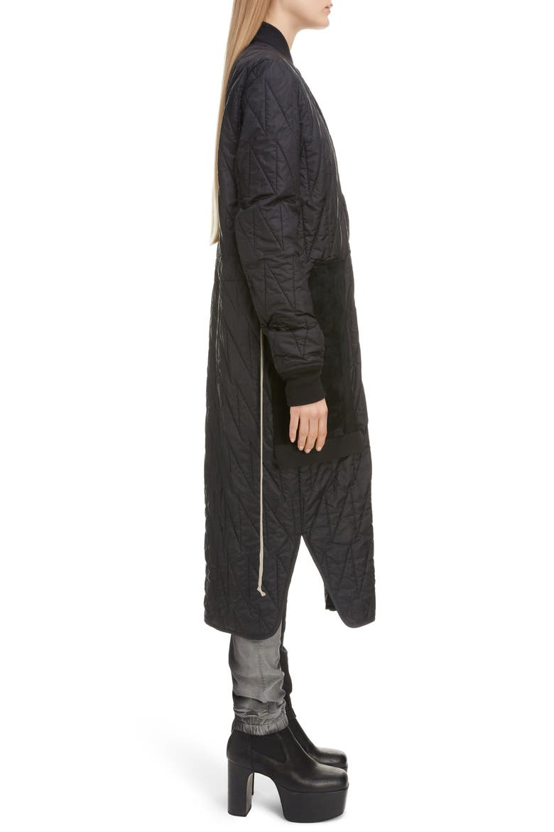 Suede Pocket Quilted Longline Jacket, Alternate, color, BLACK