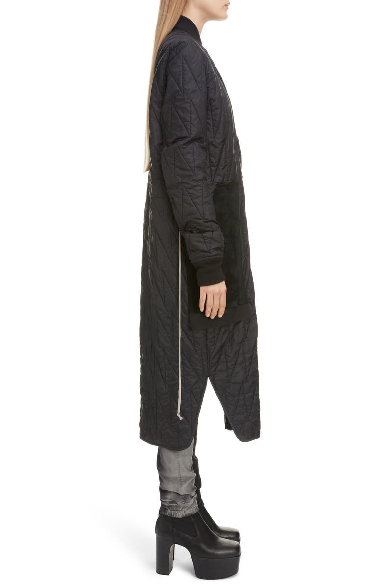 Rick Owens Suede Pocket Quilted Longline Jacket, Alternate, color, 