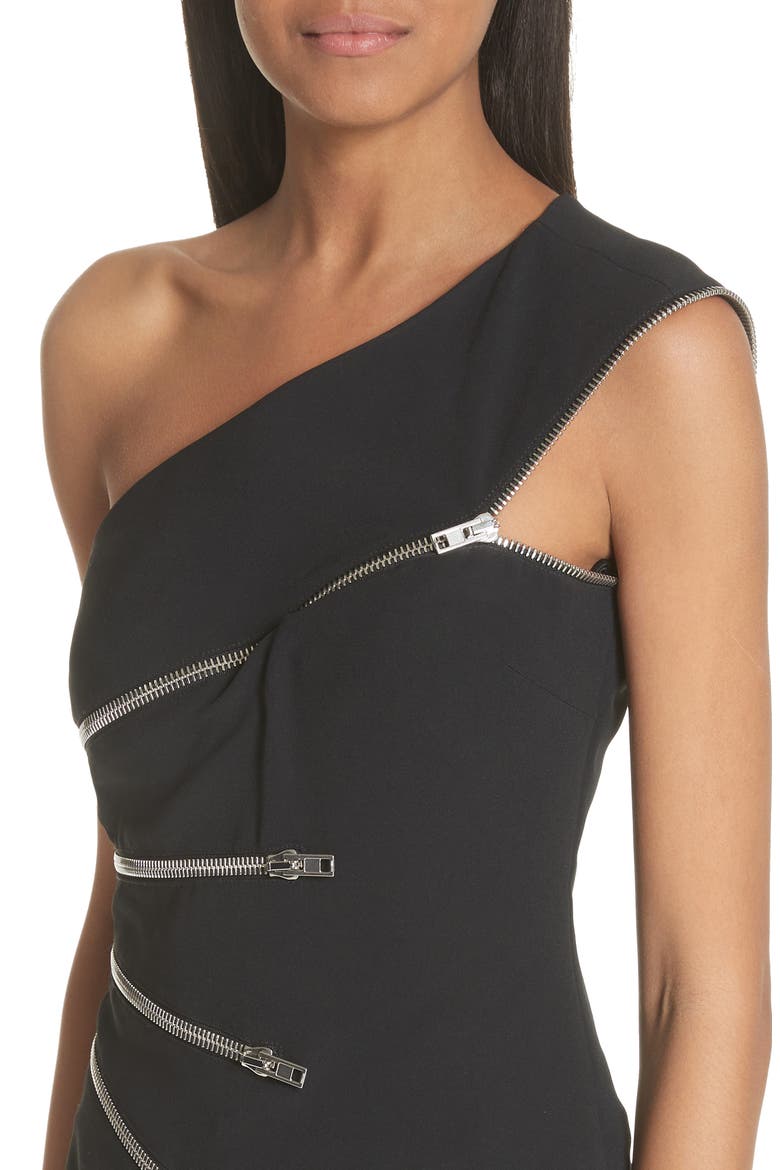 Zip Detail One Shoulder Top, Alternate, color, BLACK