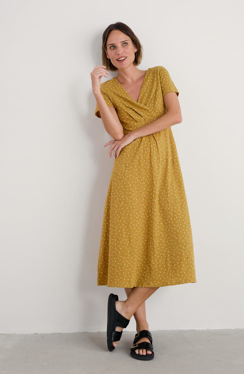 Seasalt Cornwall Chapelle Short Sleeve Organic Cotton Midi Dress, Alternate, color, Rustic Spot Pear